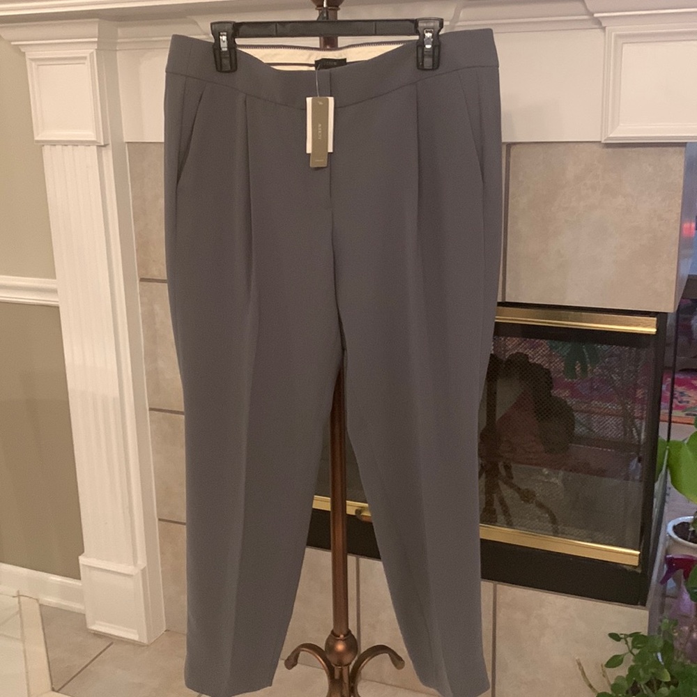 NWT J.CREW SIZE 12 PLEATED CREPE TROUSER GRAY